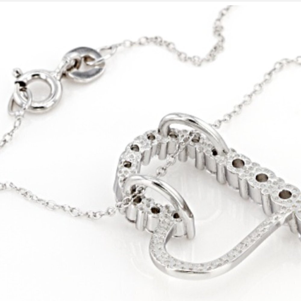 white Cubic Zirconia Rhodium Over Sterling Silver Heart Pendant - Picture 5 of 8